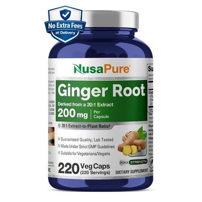 Ginger Root Extract (20:1) 200mg 220 Veg Capsules (200 Servings)