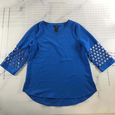 Ali Miles Tunika Bluse Damen PM Blau Rundhalsausschnitt 3/4-Arm Cutout