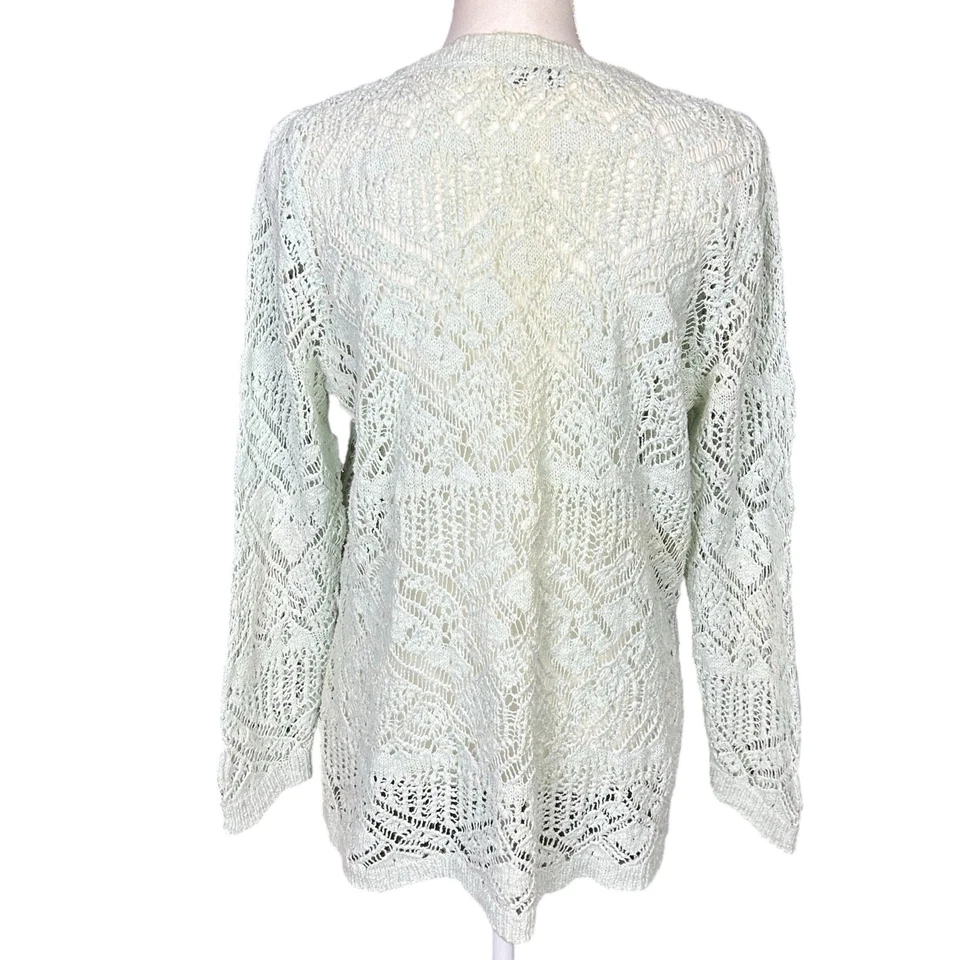 Suéter Joseph A Top Talla Grande Crochet Verde Menta Algodón Boho Coqueta Tejido Abierto Foto 3 de 4