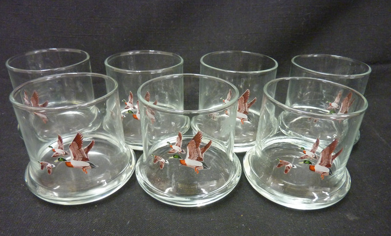 SET OF 7 VINTAGE AVON FLYING MALLARD DUCK HIGH BALL WHISKEY GLASSES