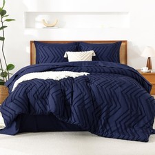 Litanika Full Size Comforter Set with Sheets Navy Blue - 7 Pieces Bed in a Ba...