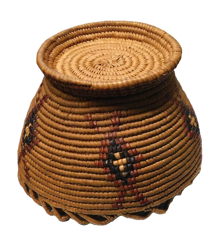 Raro Antiguo Nativo Americano Nisqually Cesta ca 1900 borde ondulado abierto Salish Foto 3 de 4