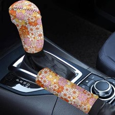 Car Handbrake Cover Gear Shift Knob Cover Set, Automotive Shift Hippie Flower