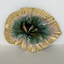 Antique GSH Majolica Begonia Leaf Dish Etruscan Griffen Smith Hill c.1880s
