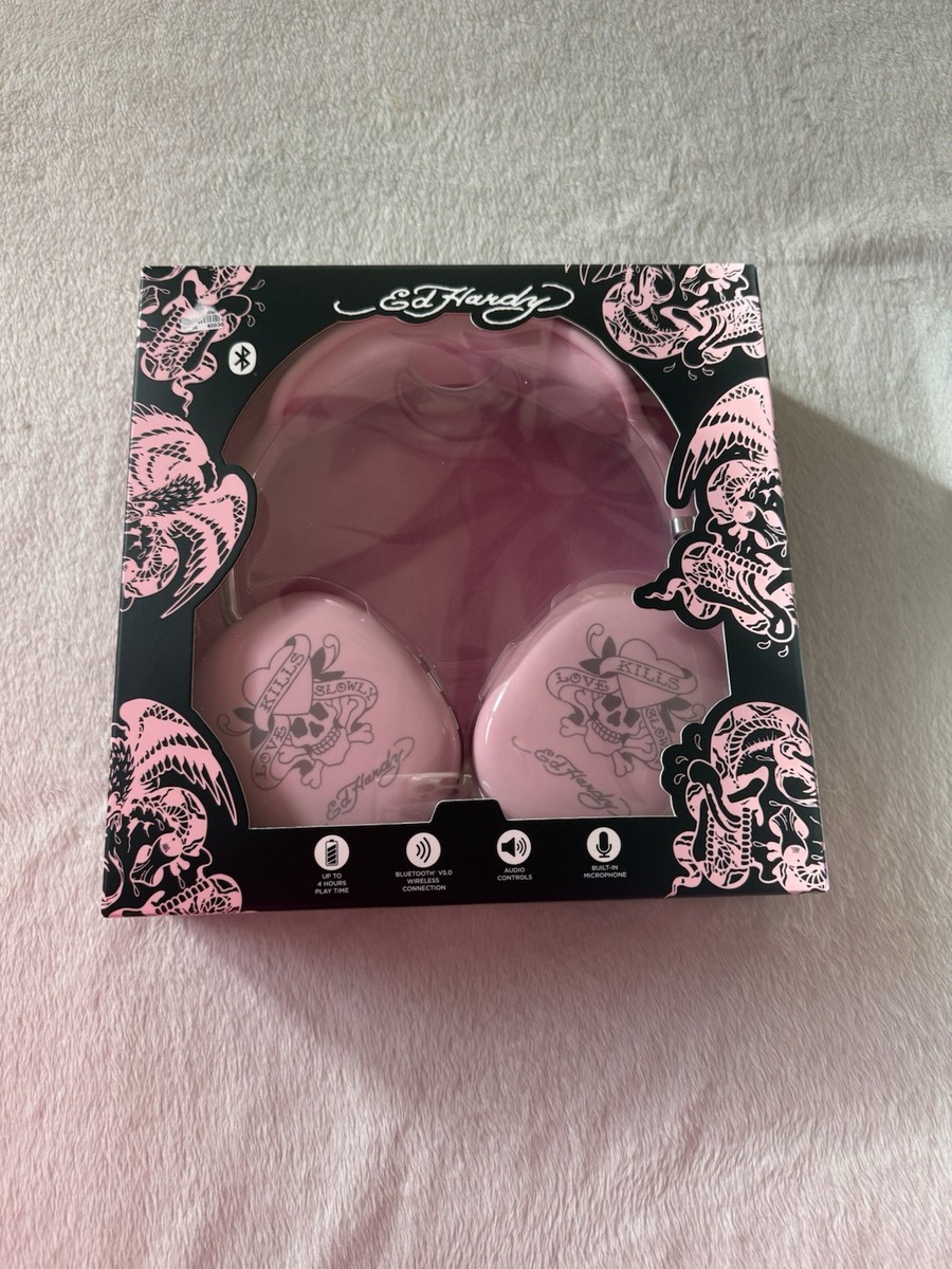 ED HARDY Bluetooth Wireless Headphones Pink Love Kills Slowly | eBay