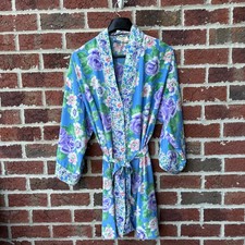 Vintage Victoria s Secret Gold Label Floral Silky Robe Tie Waist One Size