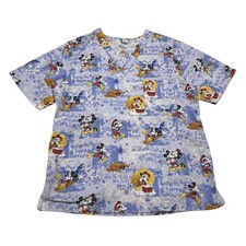 Disney Mickey Mouse Christmas Theme Short Sleeve Scrubs Top W/ Pockets Women's M