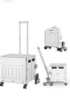 Collapsible Rolling Utility Cart With Lid Foldable Shopping Trolley With Wheels