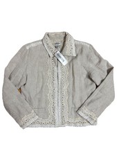 NEW CHICO S Woman s Embroidered Shine Gaille Blazer Jacket Khaki sz 1