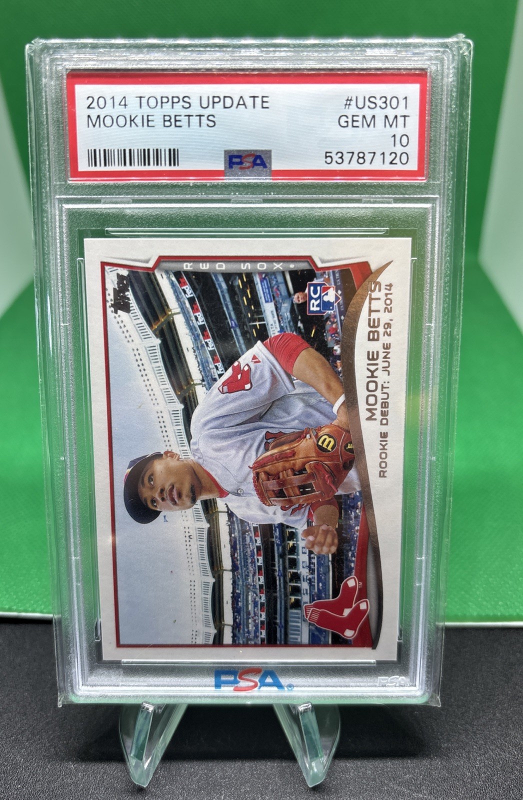 2014 Topps Update #US301 Mookie Betts Rookie Card RC PSA 10 Red Sox & Dodgers view 3