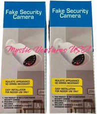 2 Pack Fake Security CCTV Camera Dummy Camera White With Flashing Red LED Light