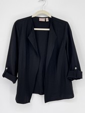 Chicos Open Front Blazer Black Rayon/Nylon Size 2 Large Minimalist Careerwear