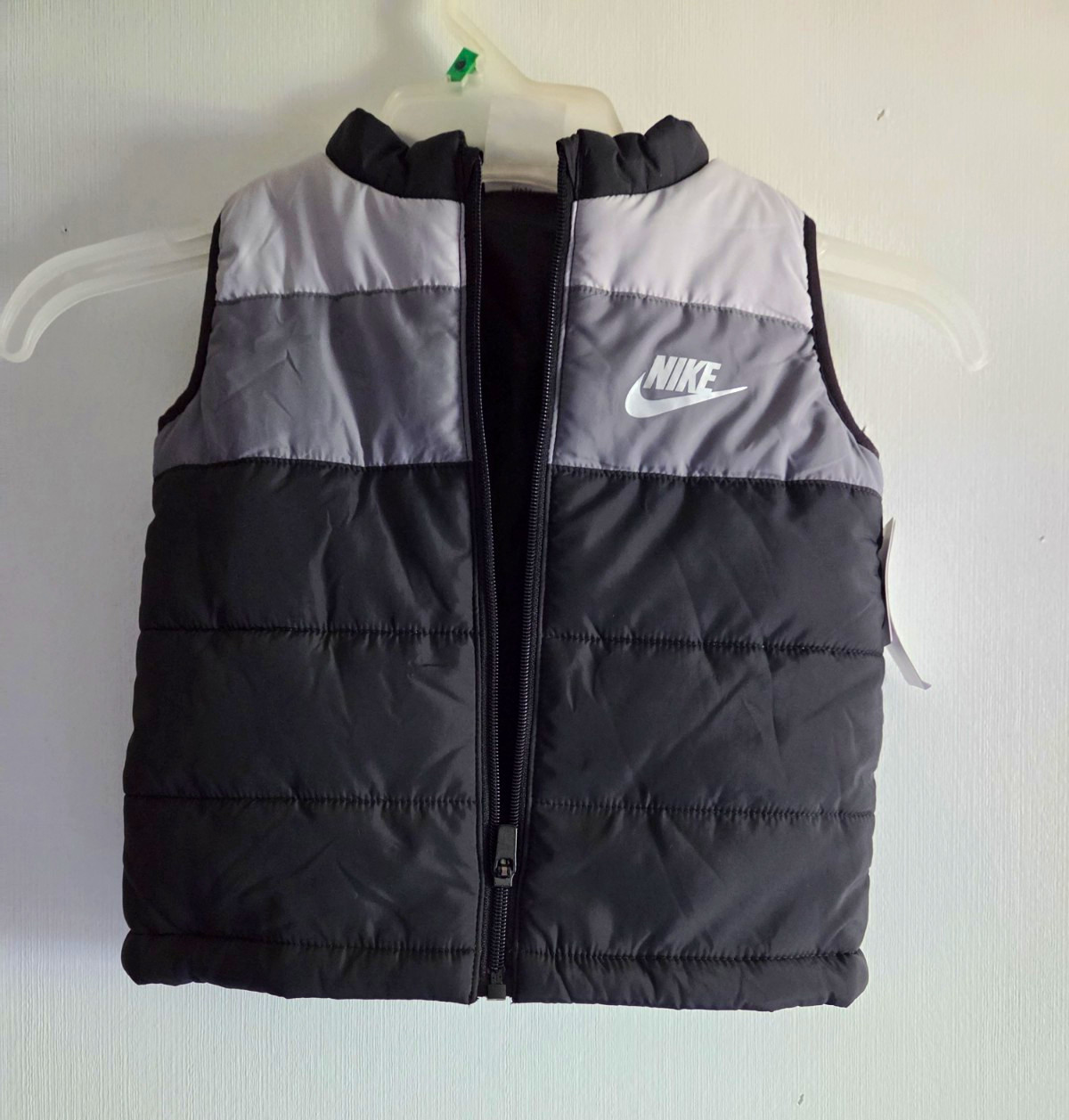 Nike Unisex Kids 24 Months Black/Gray Colorblock Puffer Vest Insulated Full Zip