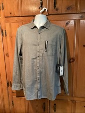 Kenneth Cole Mens LARGE Grey Slim Fit Button Shirt Stretch Pen Pocket NWT 79.00