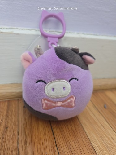 Original Squishmallows 3.5" Alexie The Cow With Bow Tie Clip On - Picture 1 of 4