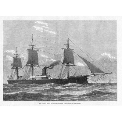 German Ironclad Ship Grosser Kurfurst Sunk off Folkestone - Antique Print 1878