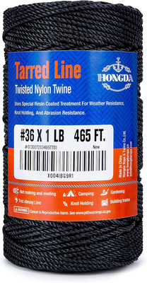 Tarred Bank Line Twine, 465 Feet Nylon Twine #36 Bank Line-Black Nylon String 2.