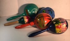 Lot of 5 Hand-Painted Mexican Souvenir Sound Shaker Maracas VERY GOOD