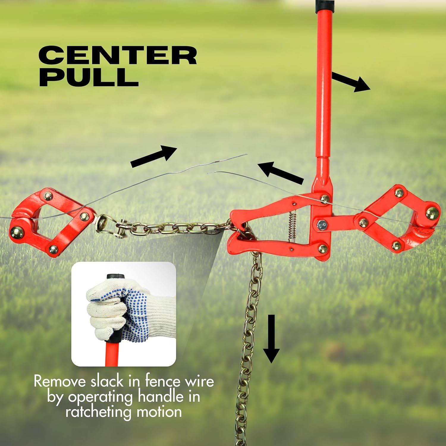 Fence Stretcher Tool with Gloves, Plain & Barbed Wire for Center & End Post...