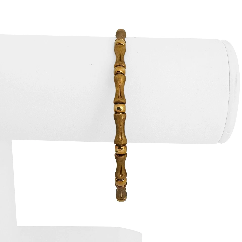 Brazalete Brazalete Giratorio Flexible Bambú Vintage Claro Oro Amarillo 18k 6.2g 7.5" Foto 3 de 4