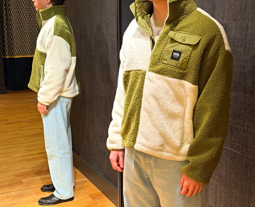 Vans Men’s M Green/White Colorblock Fleece Zip Jacket Stand-Up Collar Cropped - product listing photo
