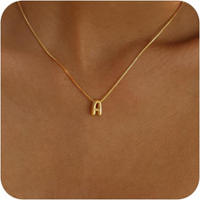 Gold Plated Letter Necklace, Cute Initial Necklaces for Women 14K Gold Plated Ba