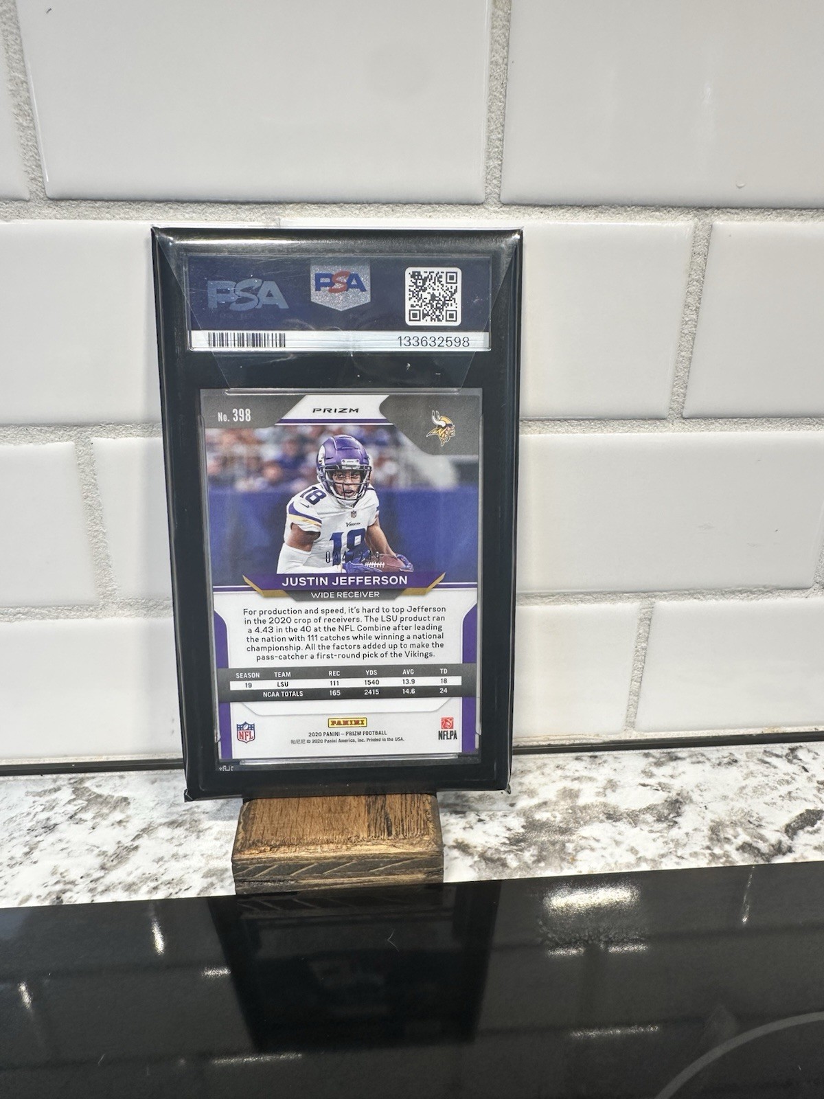 2020 Prizm Justin Jefferson Orange Prizm /249 RC #398 PSA 9 Vikings Rookie view 2
