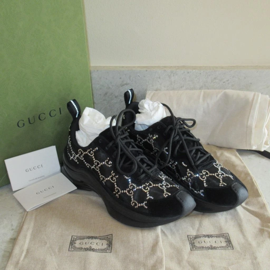 Chaussures baskets femme Gucci GG cristal maille coureur strass noirs 36 6