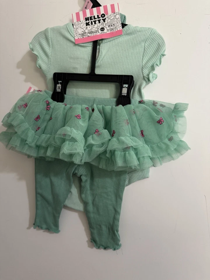 Conjunto de Skeggings Hello Kitty Infantil Niñas (3) PC NUEVO CON ETIQUETAS TALLA 12 Mo Verde Manga Corta  Foto 4 de 4