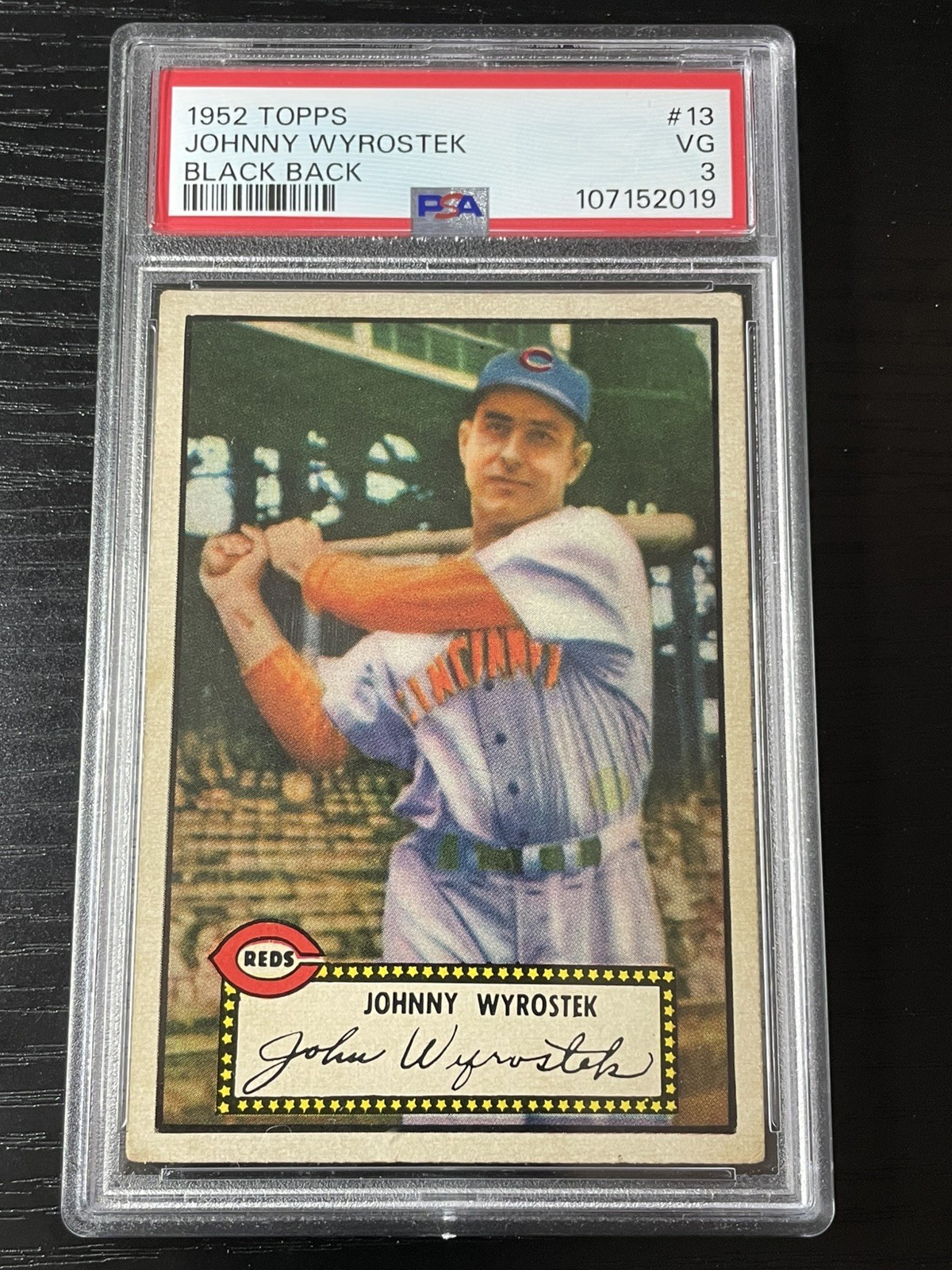 1952 Topps Baseball #13 Johnny Wyrostek PSA 3 VG Black Back