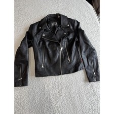 Black Cropped Biker Jacket with Asymmetrical Zip, Collared, Snap Buttons, Women