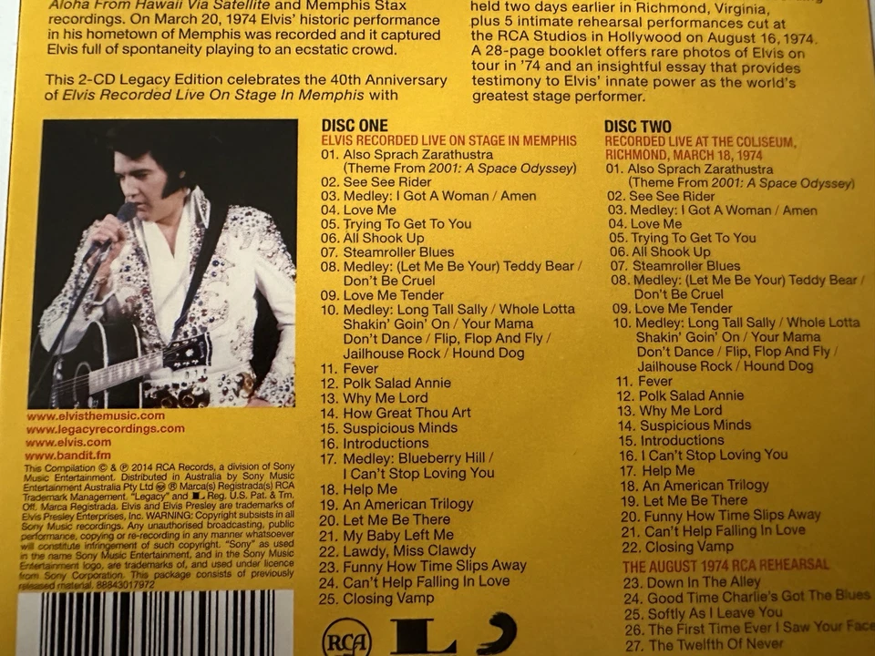 ELVIS PRESLEY - Recorded Live On Stage In Memphis Deluxe 2 x CD Digipak RCA - Image 2 of 2