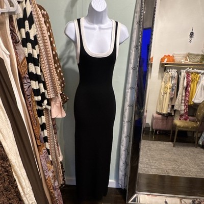 Ester Black Knit Maxi Dress White Contrast Trim Sleeveless Scoop Neck Size S