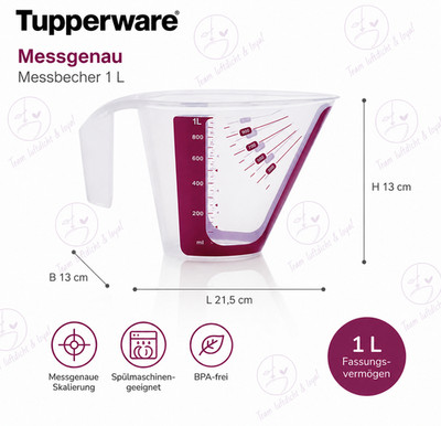 TUPPERWARE CombiPlus Messbecher Messgenau 1L in Beere/Transparent