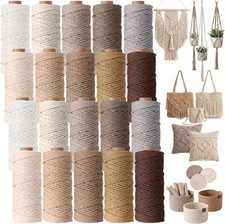 Timgle 20 Rolls Macrame Cord 3 mm x 875 Yards Cotton Macrame Rope 4 Strands Natu