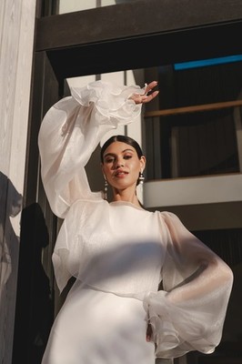 organza wedding dress topper Silk Organza Bridal Topper, High Neckline Wedding Dress Top, Vintage Style Sheer Bridal Jacket - Anthea Top