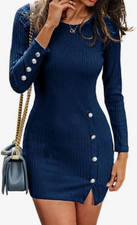 Slim-fit Long Sleeve Bodycon Dress for Women with Button Decor and Unilateral Sl