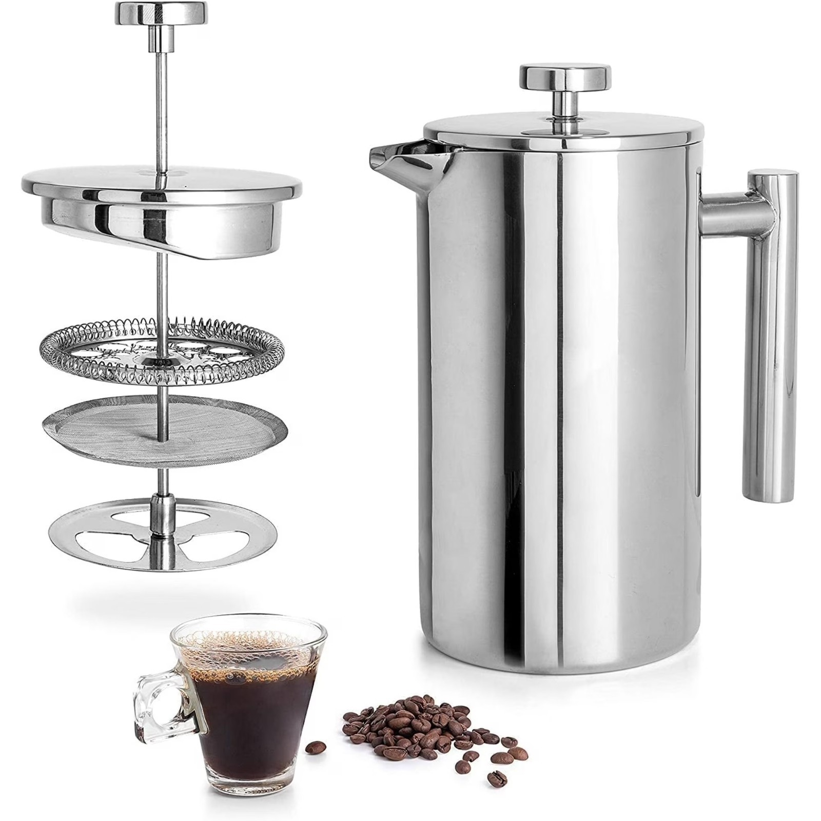 O Stainless Steel French Press Double Wall Coffee Maker, Silver 27 Fl Oz