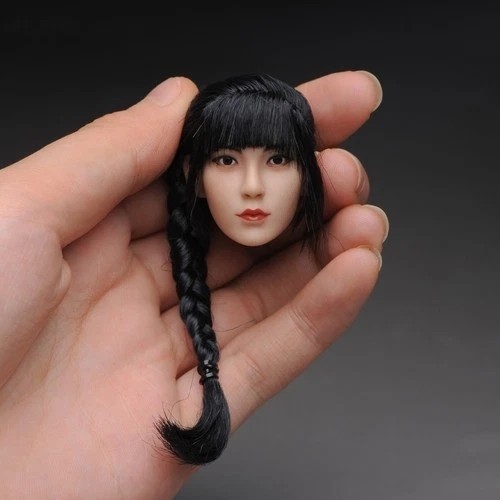 YMTOYS 1/6 Female Soldier Head Sculpt Black Hair Single Braid Fit 12inch Figure