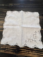 Vintage Linen Handkerchief 9 Set Of 2 Cut Out Crochet Edges Scalloped Edge