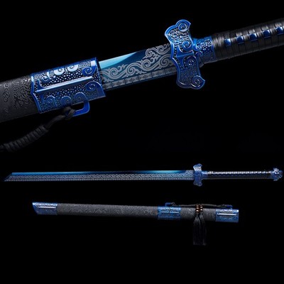 Blue Sharp Functional Ninja Sword Japanese Katana 1095 Steel Straight Broadsword
