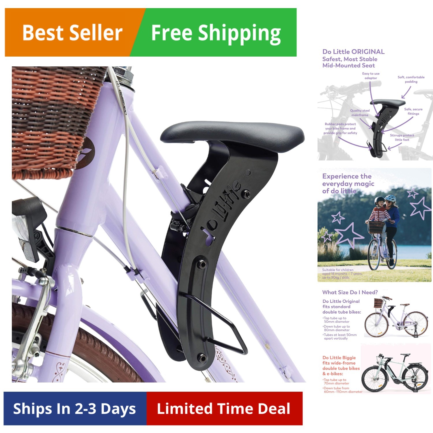 Front-Mounted Kids Bike Seat for Active Riding