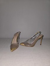 Schutz Audrey Slingback Pointed Toe Pump Heel Gold Rhinestone Trim Size 8 B