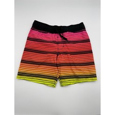 Hurley Boys Size 4 Neon Stripe Board Shorts Swim Trunks Surf Beach Multicolor