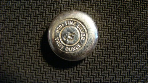 Yeager's poured Silver Button or Loaf Round 1/2 oz .999 Estate Find