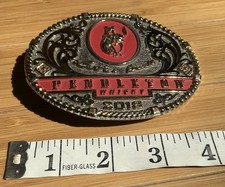 2018 Pendleton Whisky Promo Belt Buckle Let'er Buck Montana Silversmiths