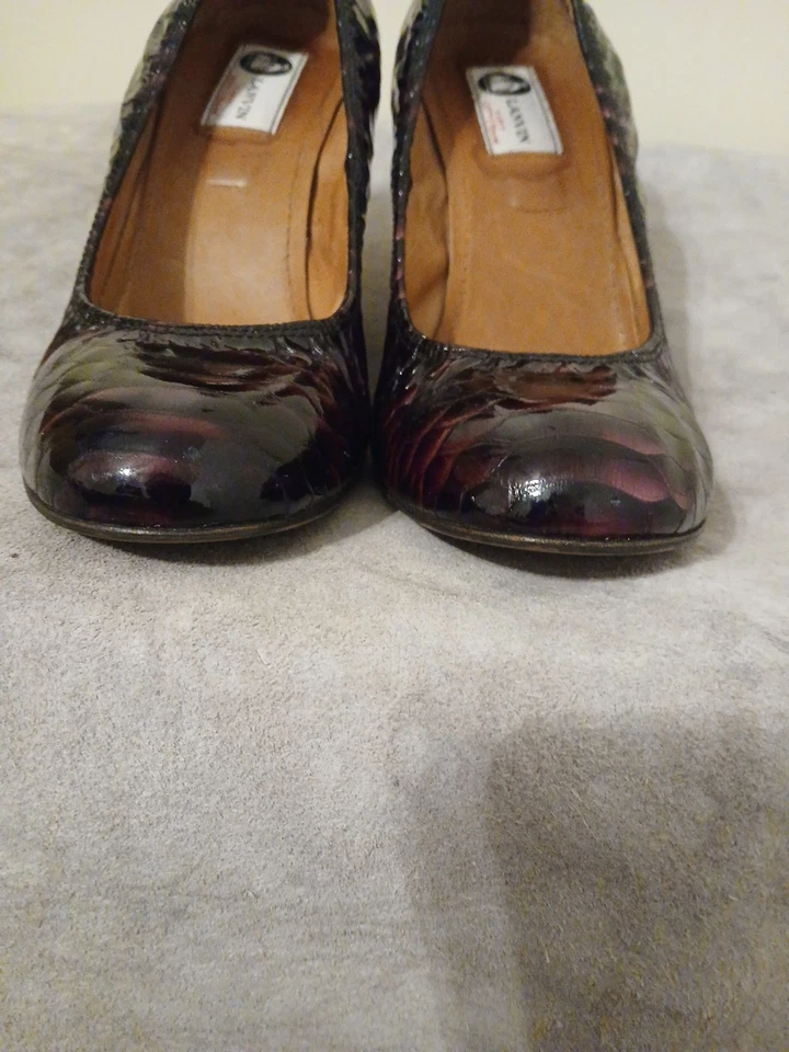 Lanvin Python Print Purple Patent Leather Ballet Wedges Stretch 80mm Sz 40.5 - Image 2 of 4