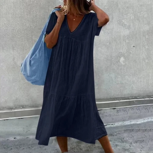PLUS SIZE Women's V Neck Cotton Linen Casual Summer Long Holiday Kaftan Dress - Picture 7 of 26