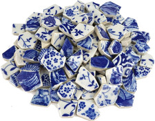 Assorted Blue and White Broken Ceramic Tiles for Mosaic Craft, 11x11 Inches