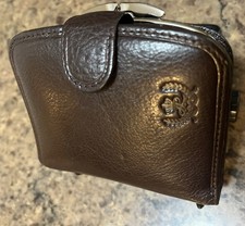 Vintage Genuine Brown Cowhide Leather Wallet w/ Frame  Kiss Lock Coin Purse-EUC